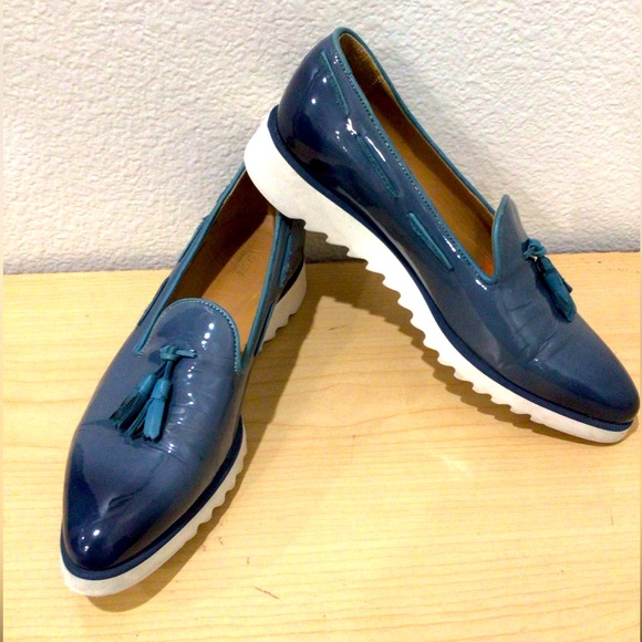 Lukure Blue Patent Leather Tassel Loafers